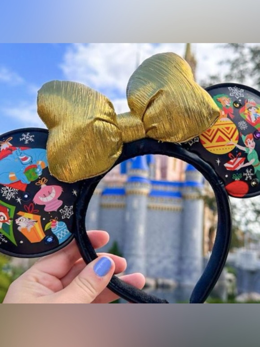 NWT RARE Christmas Light up Disney Ears Adult Mickey Mouse Headband Black Gold